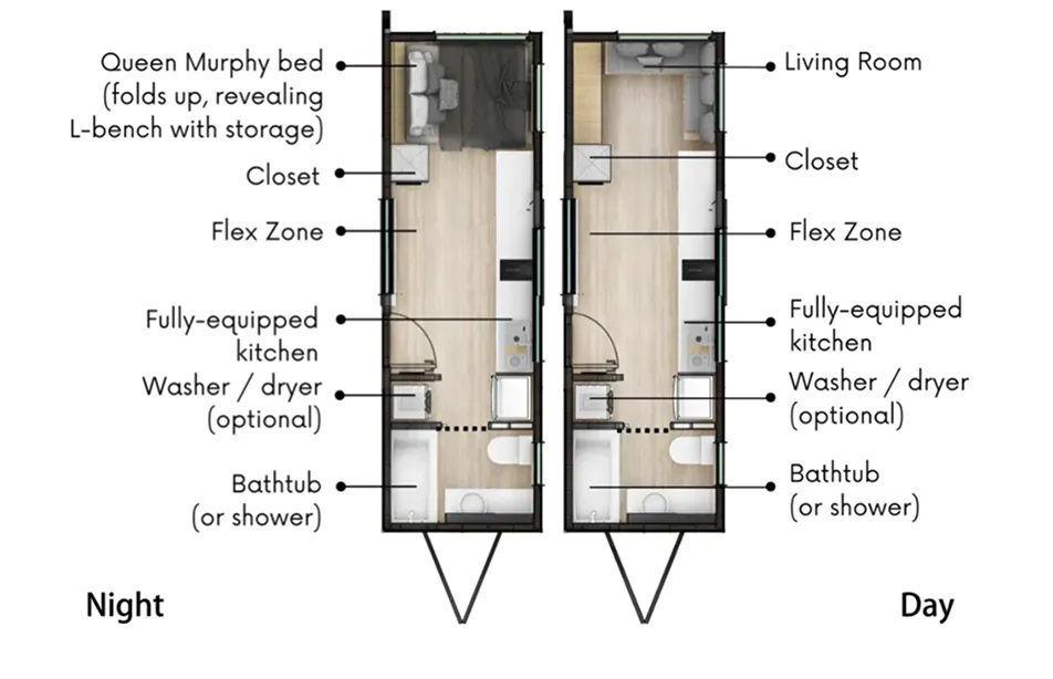 Floor plan showing day and night configuration